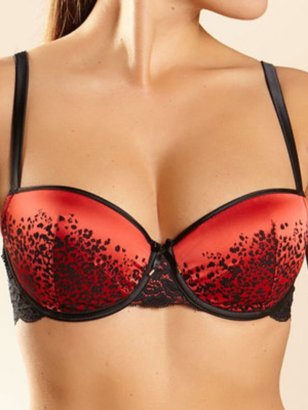 CHANTELLE Satine Demi T-Shirt Bra Red & Black** 34DDD